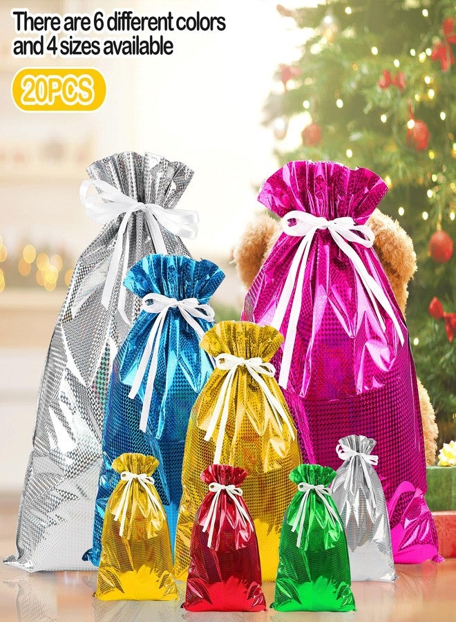 WXJ13 20 Pieces Christmas Gift Bags, Drawstring Gift Bags, Christmas Wrapping Bags with Drawstring Ribbons, Gift Bags Assorted Sizes Inserted Tags for Wrapping Holiday - Image 2
